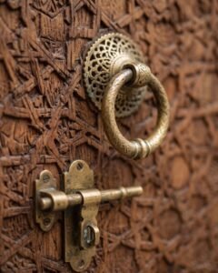 Fes Mashrabiya handmade Moroccan door – carved wood detail, view 2