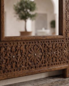 Andalusia Crest handmade Moroccan mirror – carved wood detail, view 2