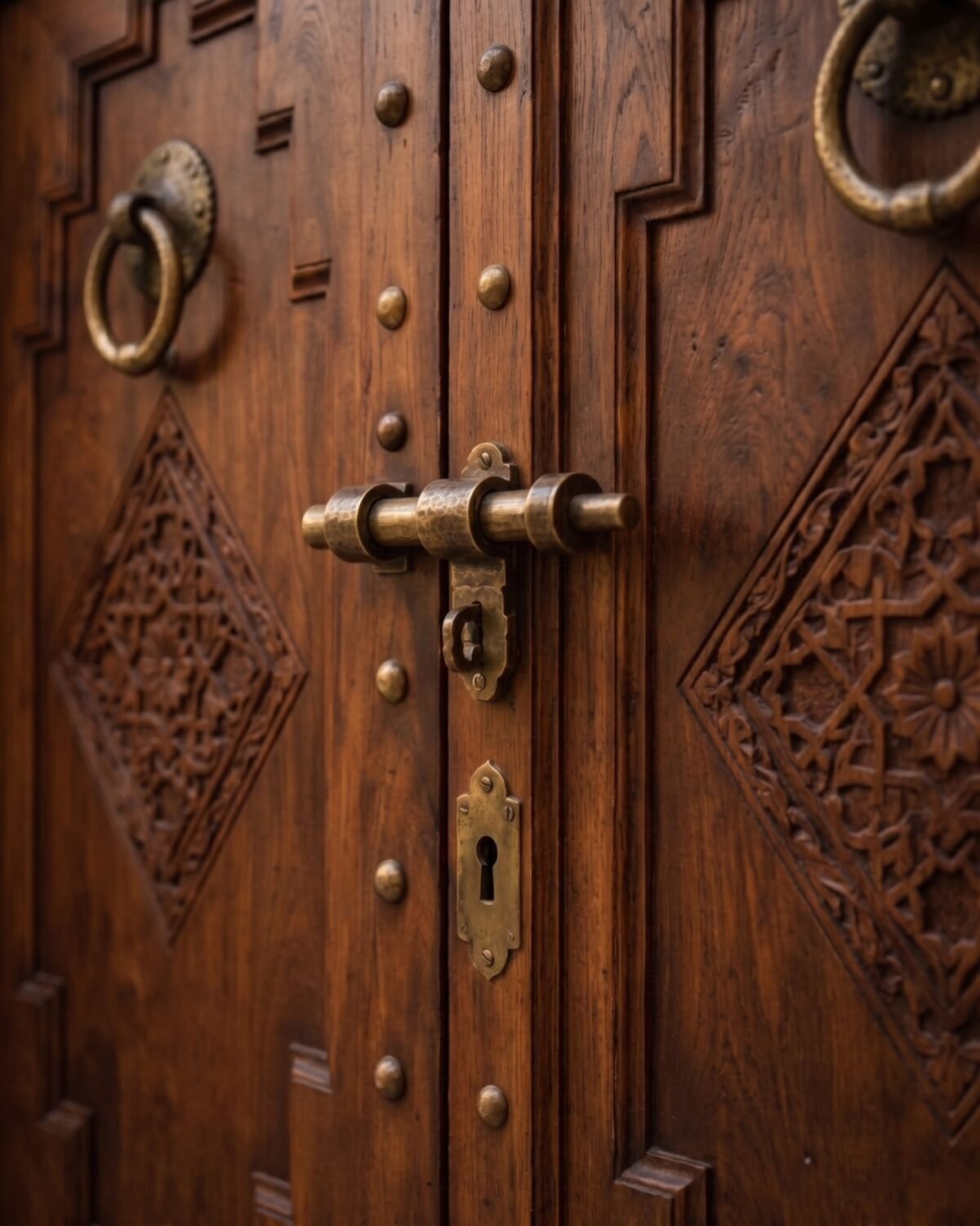 Marrakech Grande handmade Moroccan door – carved wood detail, view 2