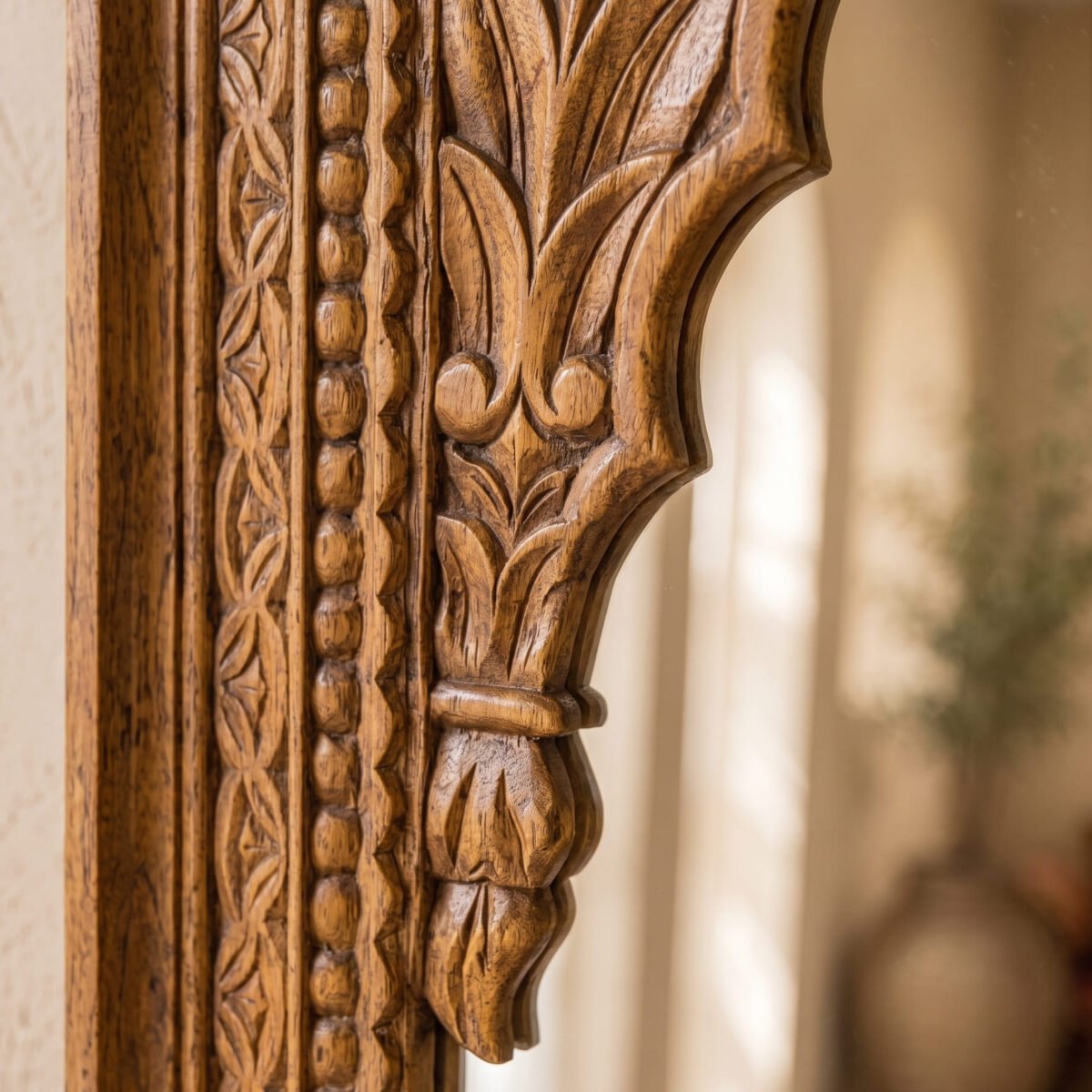 Mihrab Shutters handmade Moroccan mirror – carved wood detail, view 2