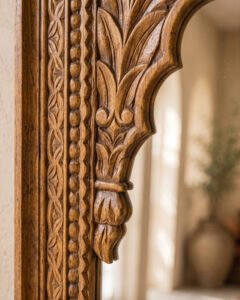 Mihrab Shutters handmade Moroccan mirror – carved wood detail, view 2