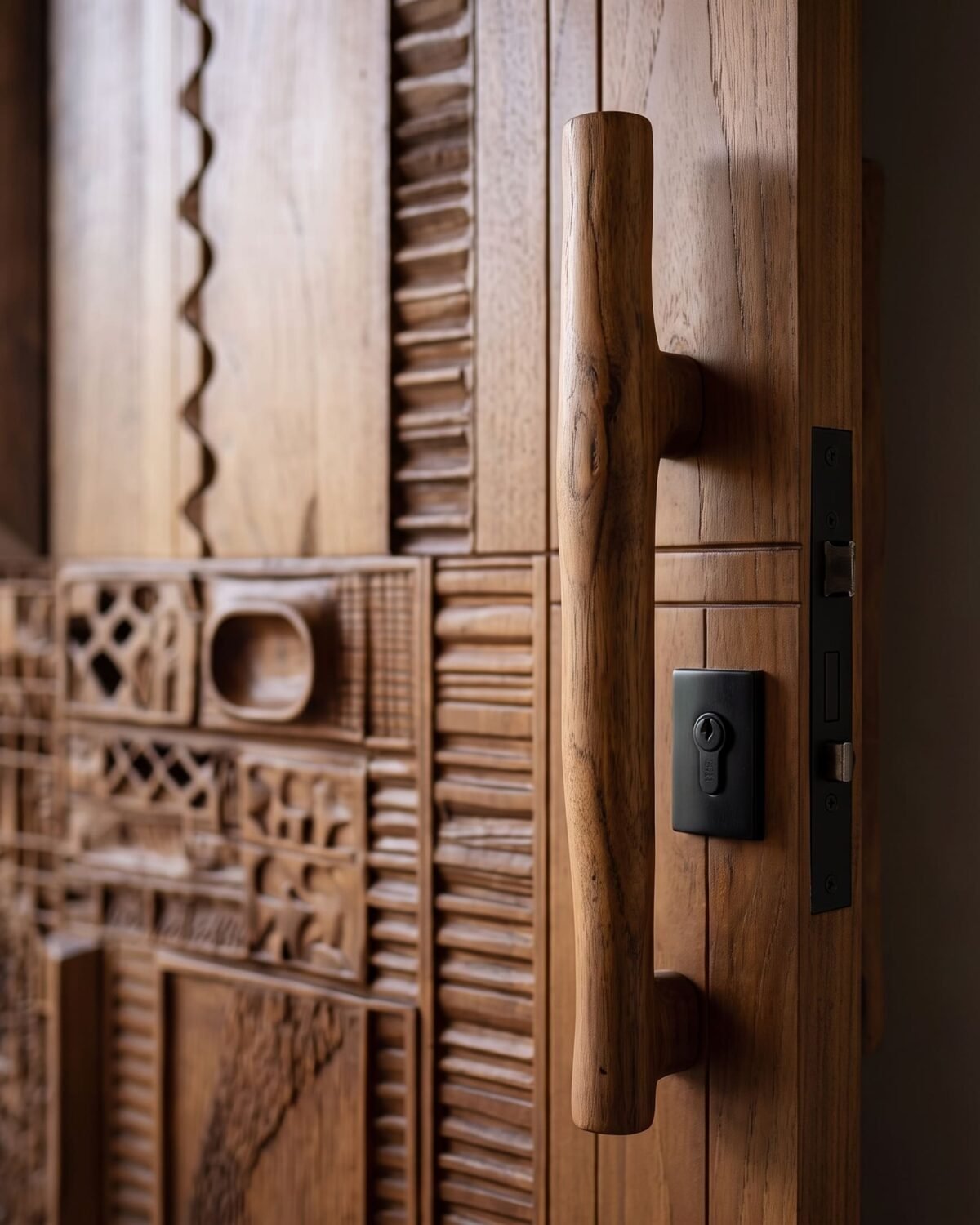 Atelier Collage handmade Moroccan door – carved wood detail, view 2