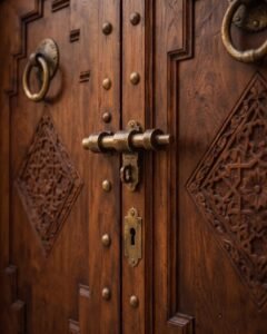 Marrakech Grande handmade Moroccan door – carved wood detail, view 2