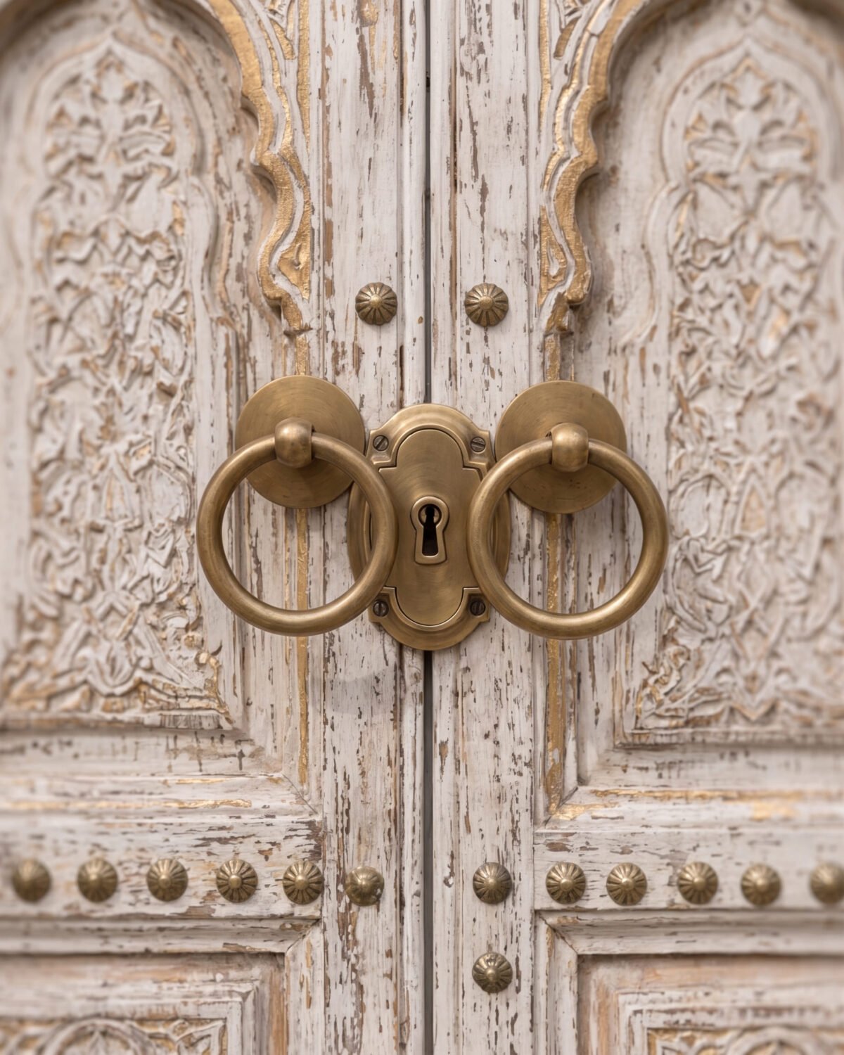 Riad Blanche handmade Moroccan door – carved wood detail, view 2