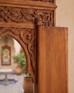 Marrakchia handmade Moroccan mirror – carved wood detail, view 2