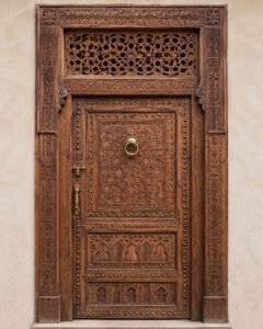 Fes Mashrabiya handmade Moroccan door – carved wood detail, view 3
