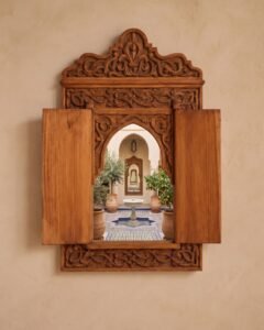 Marrakchia handmade Moroccan mirror – carved wood detail, view 3