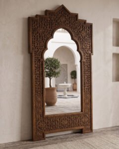 Andalusia Crest handmade Moroccan mirror – carved wood detail, view 3