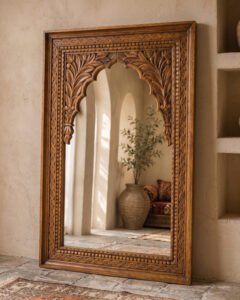 Mihrab Shutters handmade Moroccan mirror – carved wood detail, view 3