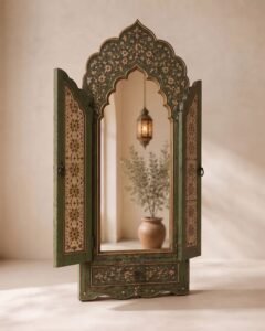 Atlas Sun handmade Moroccan mirror – carved wood detail, view 3