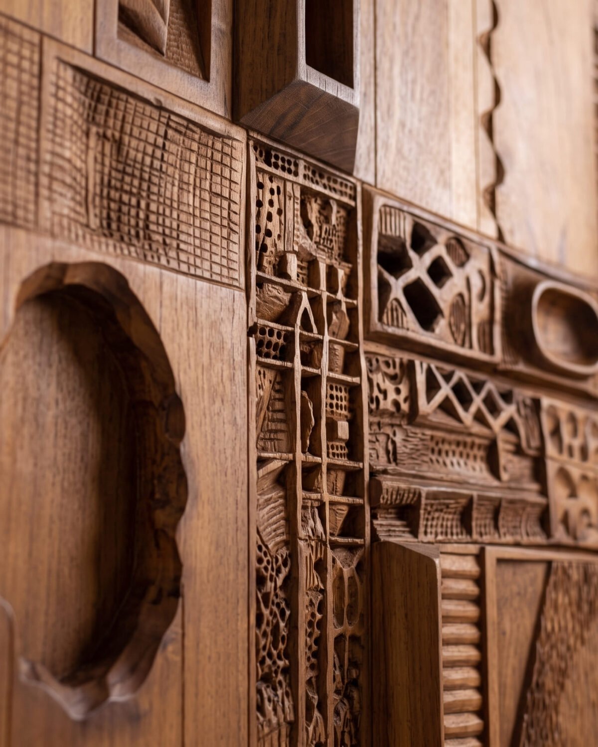 Atelier Collage handmade Moroccan door – carved wood detail, view 3