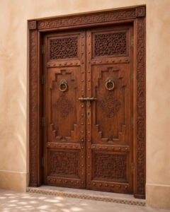 Marrakech Grande handmade Moroccan door – carved wood detail, view 3