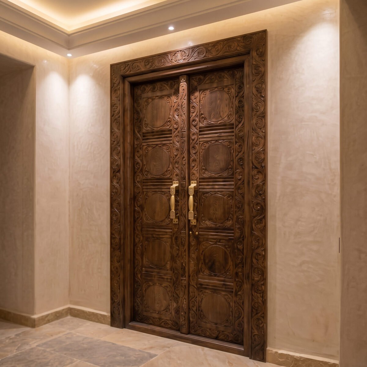 Palais Nour handmade Moroccan door – carved wood detail, view 3