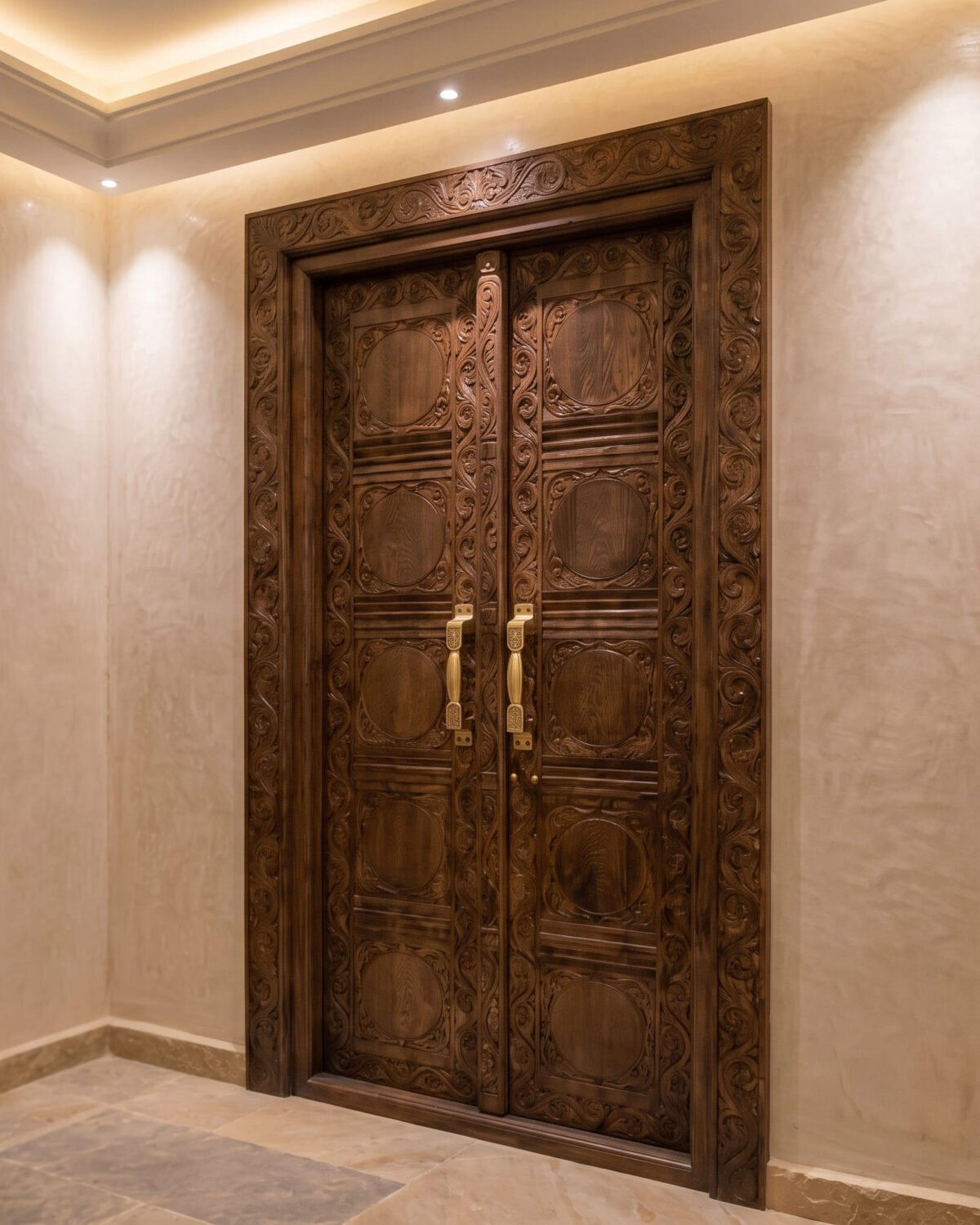 Palais Nour handmade Moroccan door – carved wood detail, view 3