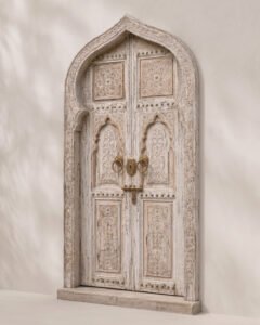 Riad Blanche handmade Moroccan door – carved wood detail, view 3