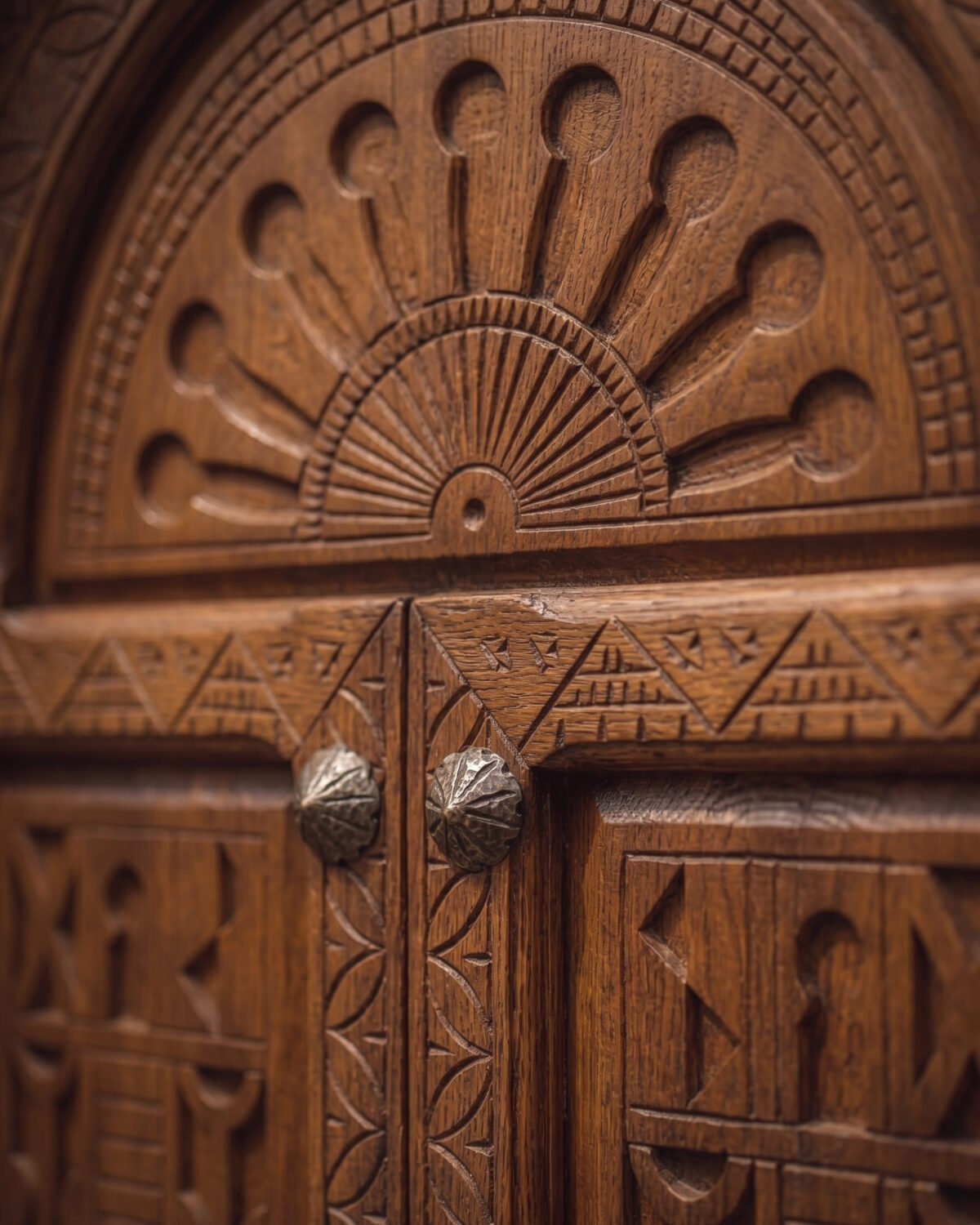 Bab Al Andalus handmade Moroccan door – carved wood detail, view 2