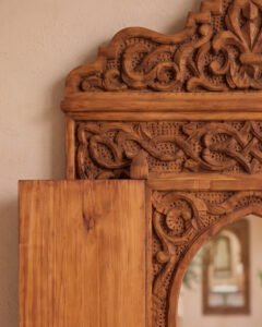 Marrakchia handmade Moroccan mirror – carved wood detail, view 4