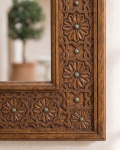 Andalusia Crest handmade Moroccan mirror – carved wood detail, view 4