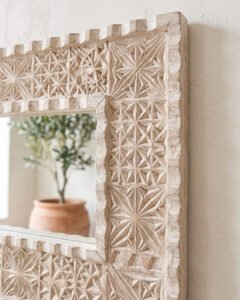 Nacre Arch handmade Moroccan mirror – carved wood detail, view 4