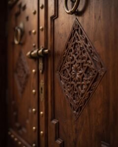 Marrakech Grande handmade Moroccan door – carved wood detail, view 4