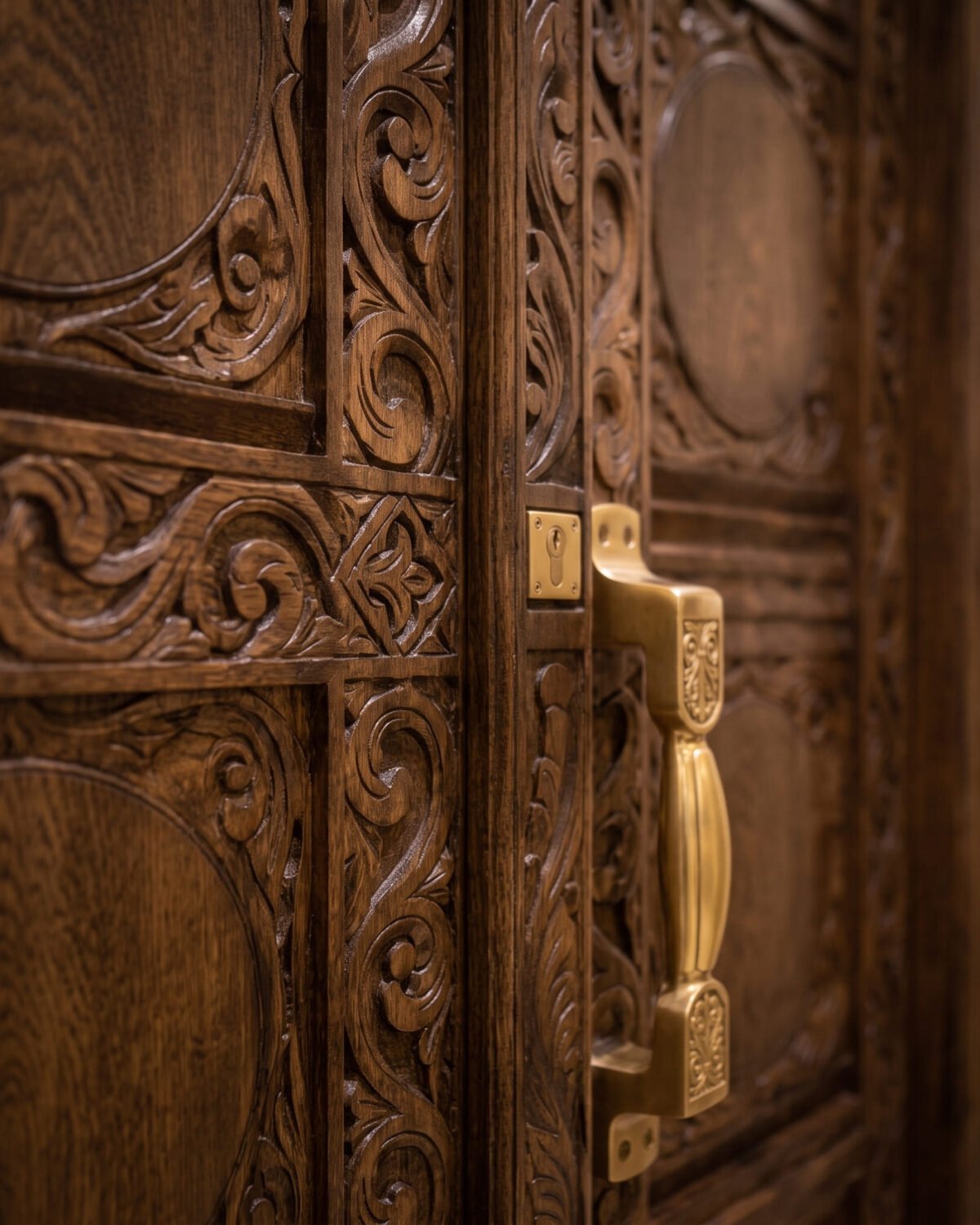 Palais Nour handmade Moroccan door – carved wood detail, view 4