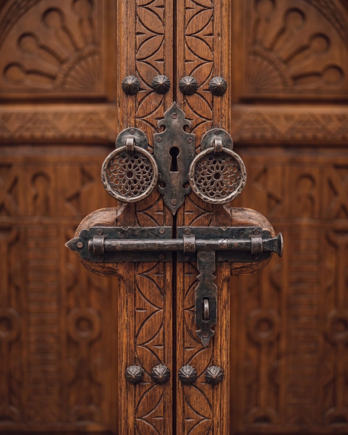 Bab Al Andalus handmade Moroccan door – carved wood detail, view 3