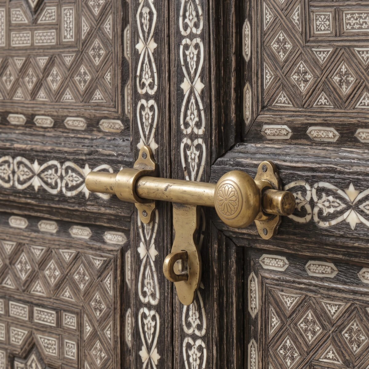 Nacre Marquetry handmade Moroccan door – carved wood detail, view 4