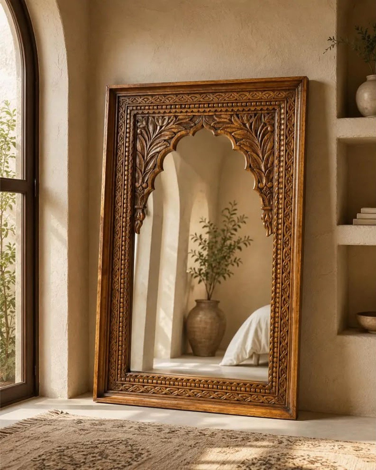 Mihrab Shutters handmade Moroccan mirror with hand-carved wood frame