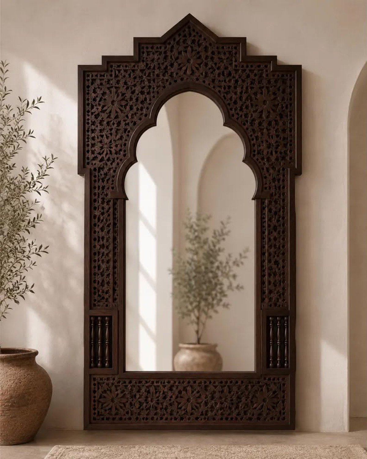 Andalusia Crest handmade Moroccan mirror with hand-carved wood frame